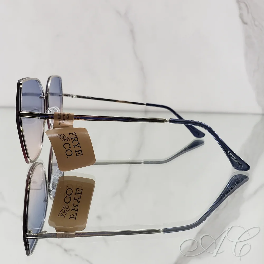 Frye & Co Sunglasses 50mm Gold Blue Ombre Geometric Frame Vacation Outdoor Boho